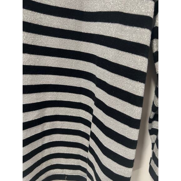 Alfred Dunner Sweater Black Silver Striped Metallic Embellished Neckline 1X JL - Picture 9 of 11